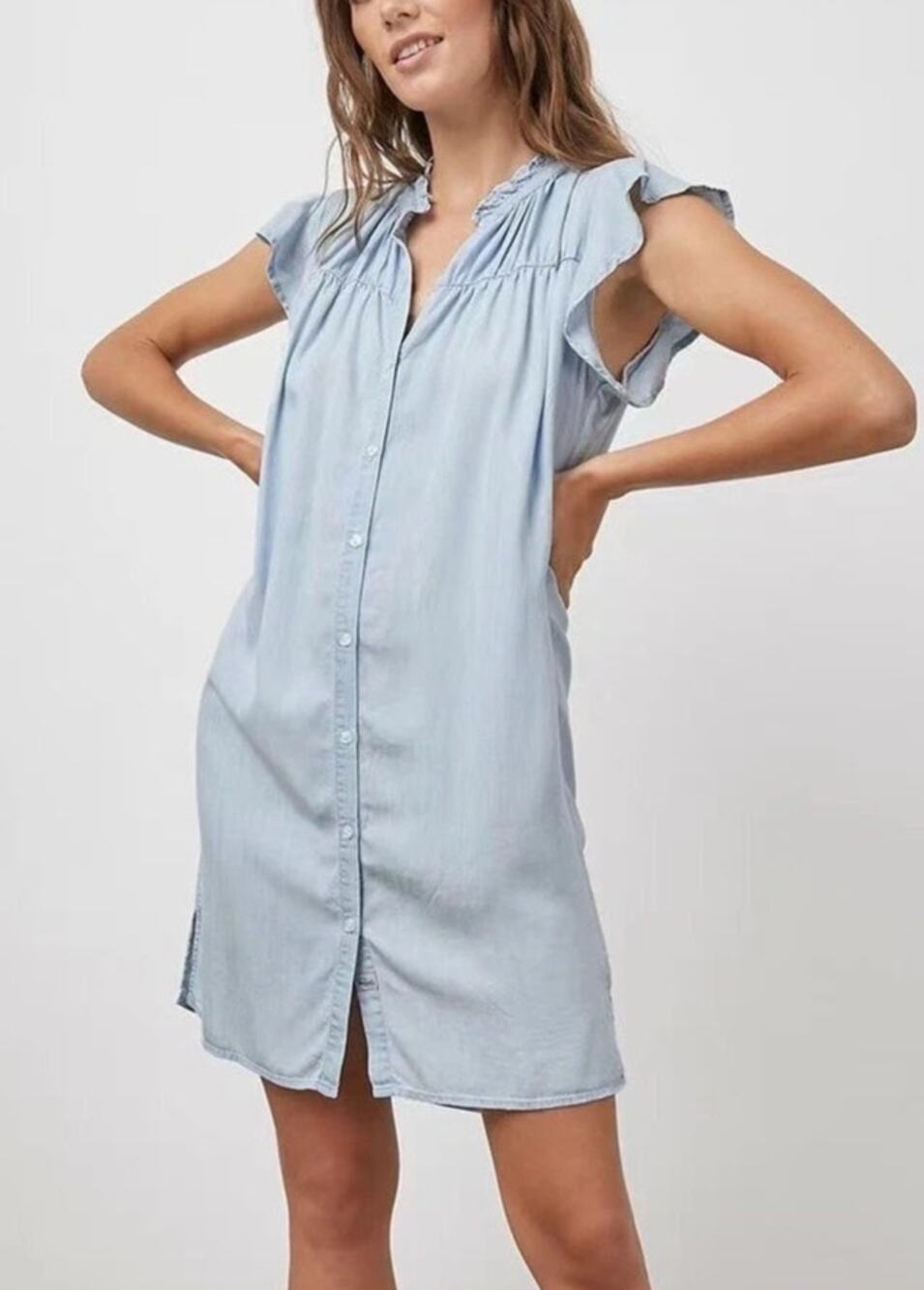 Rails Womens Chambray Button-Up Shirt Dress XS Light Blue Preppy Western Fall
